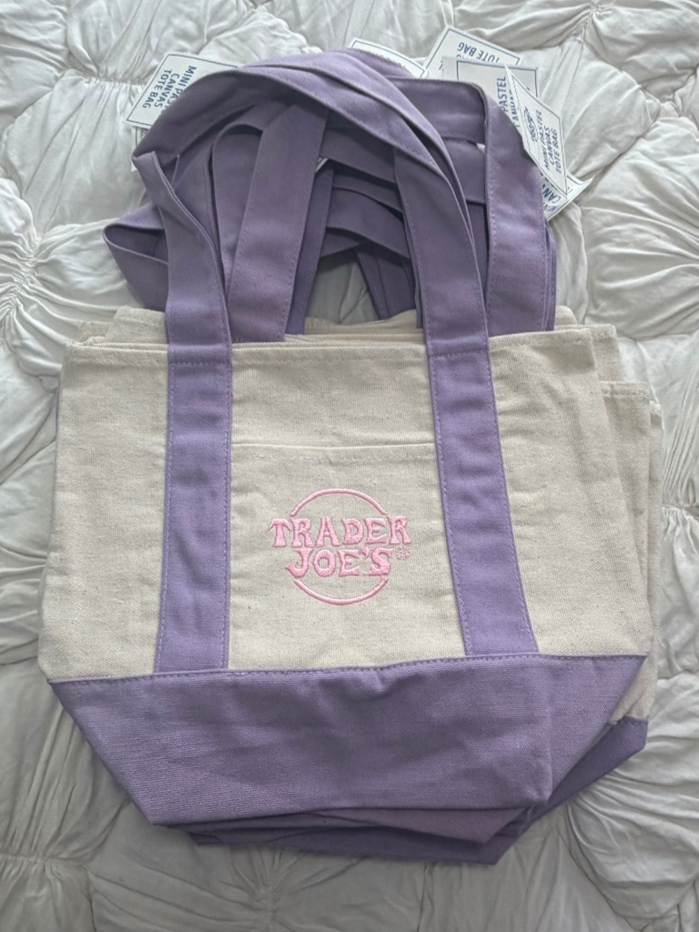 Trader Joe’s Mini Canvas Tote Bag – Lavender Purple & Natural – New With Tags